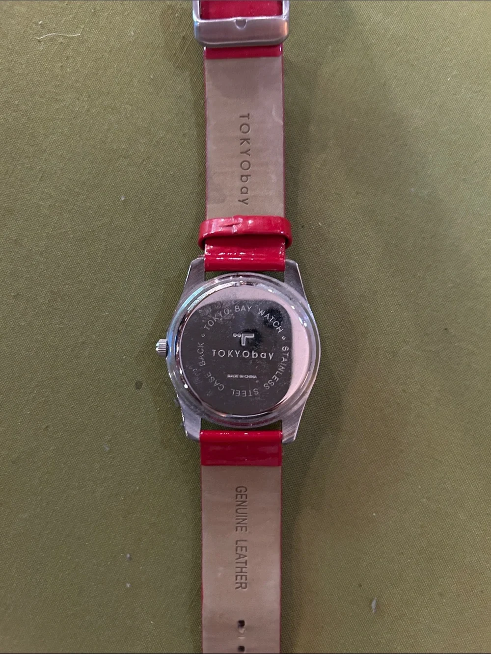 TOKYObay Red Perforated Silicone Strap Round Watch